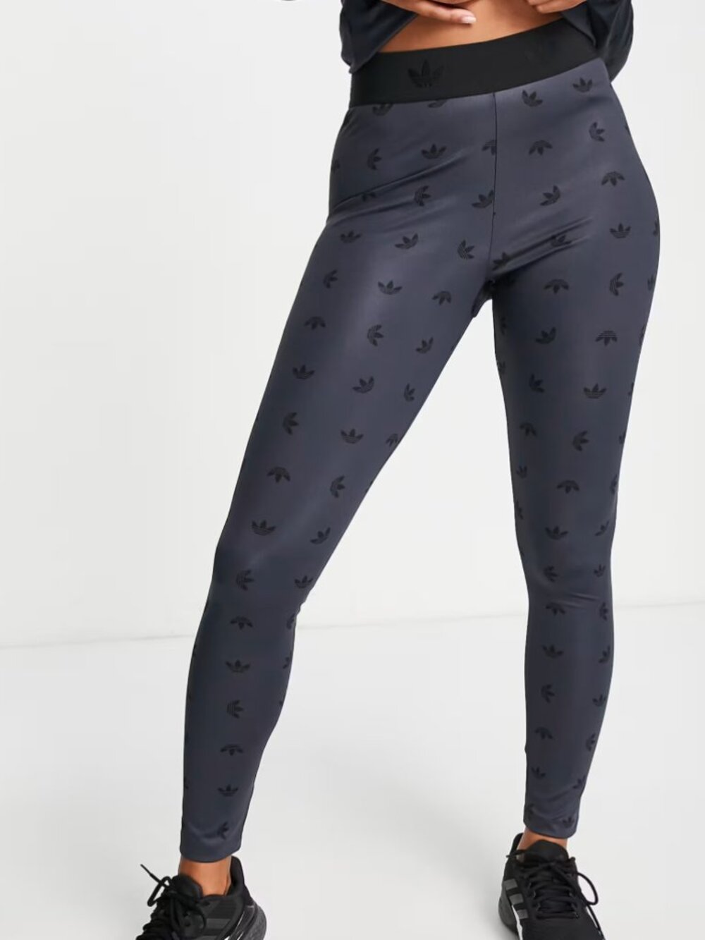 ADIDAS Originals high waisted all over logo print leggings in gray/black Small